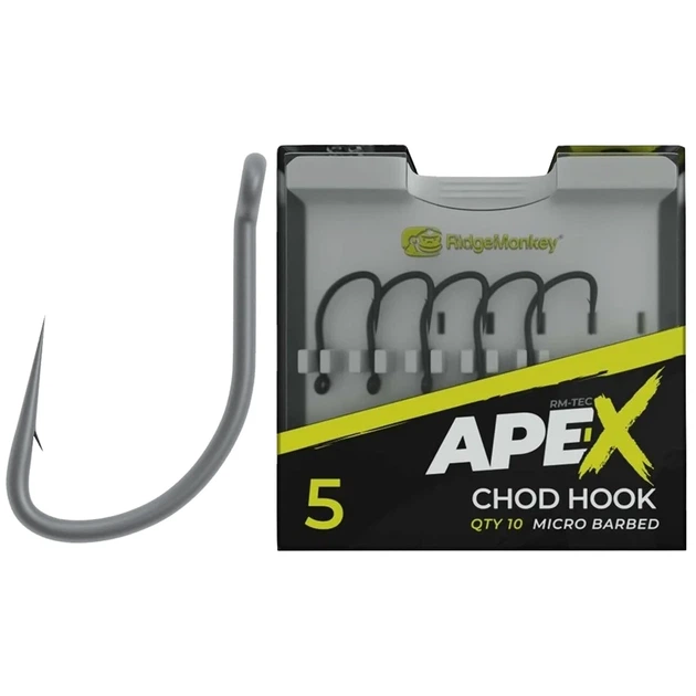 Крючок карповый RidgeMonkey Ape-X Chod с бородкой #6 (10 шт/уп) - Фото 1 Крючок карповый RidgeMonkey Ape-X Chod с бородкой #6 (10 шт/уп) - изображение 1