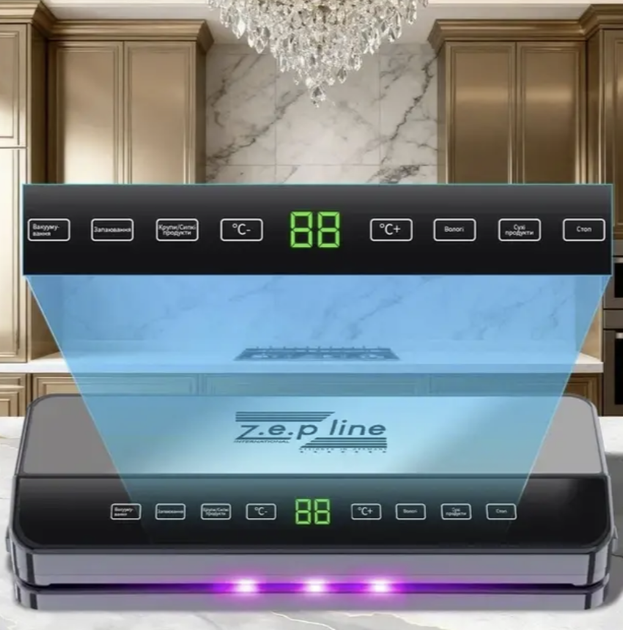 Вакуумный упаковщик Zepline ZP-00359 200 Вт с LED-дисплеем сенсорным управлением для сухих влажных продуктов контейнеров пакетов sous-vide - изображение 9