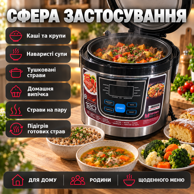 Мультиварка-пароварка с LED-экраном «Мультиповар» для домашнего использования, скороварка - изображение 5