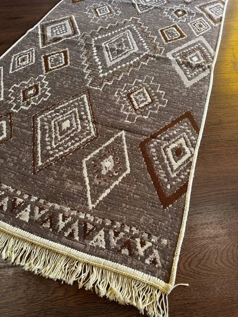 Килим двосторонній бавовняний 80x150 см Коричнево-бежевий - Фото 2 Килим двосторонній бавовняний 80x150 см Коричнево-бежевий - зображення 2