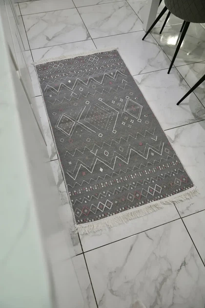 Ковер двусторонний хлопковый 80x150 см Серо-розовый - Фото 3 Ковер двусторонний хлопковый 80x150 см Серо-розовый - изображение 3