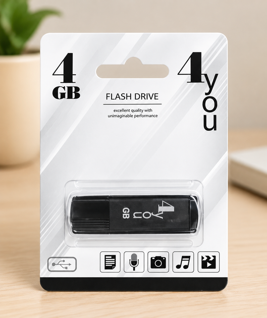 USB-накопичувач флешка на 4Gb 4you 121 Vega series Black - Фото 1 USB-накопичувач флешка на 4Gb 4you 121 Vega series Black - зображення 1