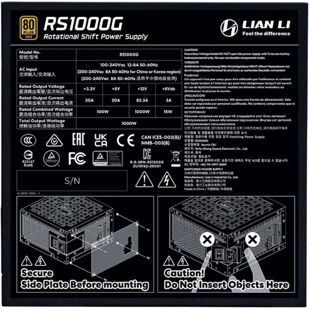 Блок живлення Lian Li RS1000G 1000W Black (G9P.RS1000G.BH00.EU) [176715] - зображення 4