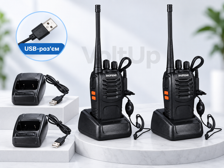 Рації Baofeng BF-888S комплект 2 шт з USB-заряджанням і гарнітурами - Фото 1 Рації Baofeng BF-888S комплект 2 шт з USB-заряджанням і гарнітурами - зображення 1