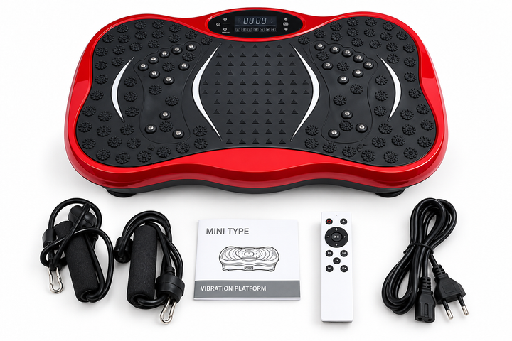 Віброплатформа TSVP-1-Red 200 Вт до 150 кг з еспандерами, пультом, Bluetooth, USB, дисплеєм і 120 рівнями швидкості червоно-чорна - зображення 7