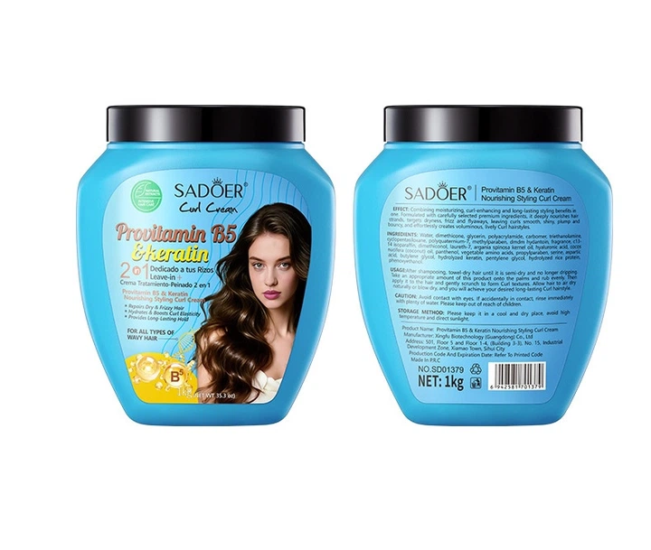 Крем для кудрявых волос SADOER Provitamin B5 Keratin Nourishing Styling Curly Hair Cream 1000 мл, (X2-04015.blue) - Фото 3 Крем для кудрявых волос SADOER Provitamin B5 Keratin Nourishing Styling Curly Hair Cream 1000 мл, (X2-04015.blue) - изображение 3