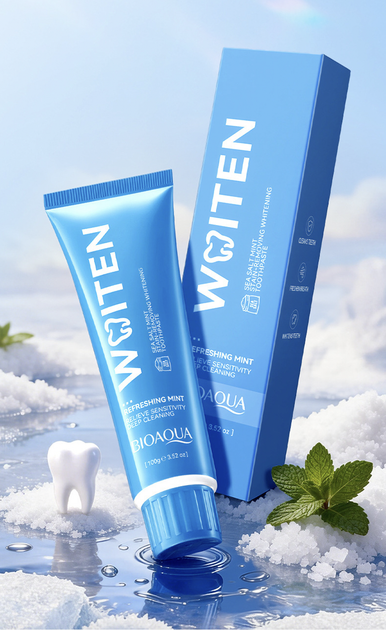 Отбеливающая зубная паста с морской солью и мятой BIOAQUA Sea Salt Mint, 100 г, (X3-03946.Blue) - Фото 1 Отбеливающая зубная паста с морской солью и мятой BIOAQUA Sea Salt Mint, 100 г, (X3-03946.Blue) - изображение 1