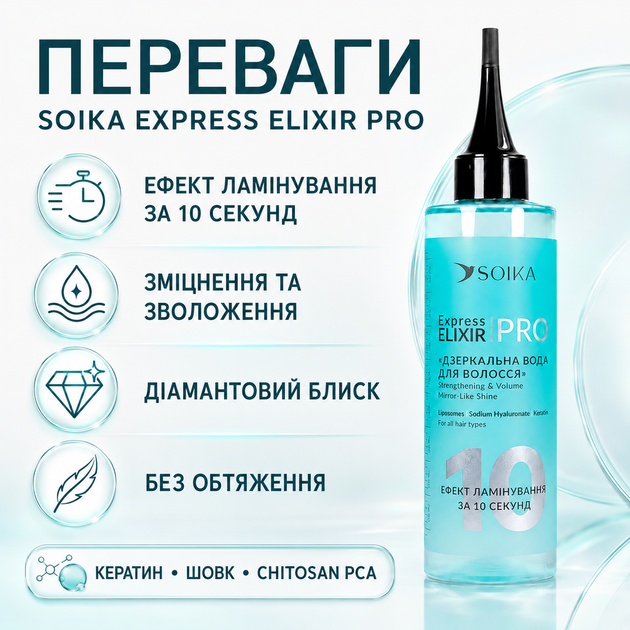 Экспресс эликсир для волос SOIKA Express Elixir PRO Зеркальная вода 200 мл - изображение 2