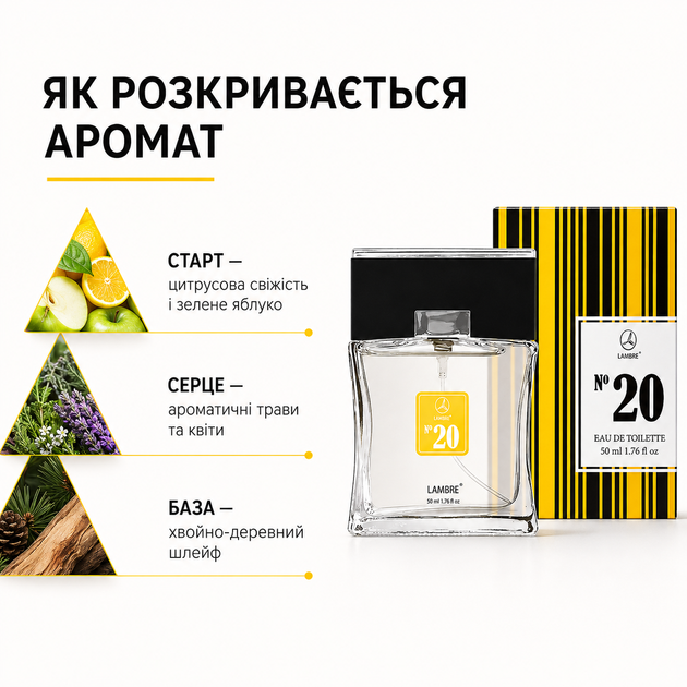 Мужская туалетная вода Lambre Numeric Collection №20 50 мл фруктово цитрусовая - изображение 6