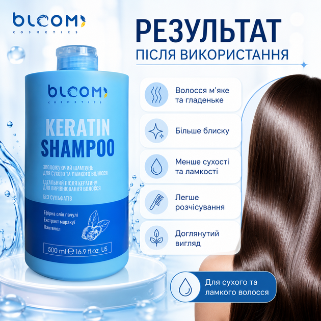 Бессульфатный шампунь для волос BLOOM Keratin Shampoo 500 мл - изображение 4