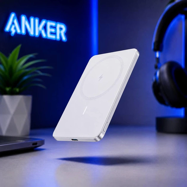 Повербанк (Powerbank) Anker Magnetic 5000mAh Ultra Slim 20W, белый - Фото 1 Повербанк (Powerbank) Anker Magnetic 5000mAh Ultra Slim 20W, белый - изображение 1