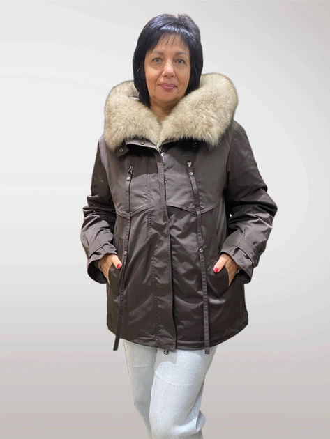 Mishele 27361 — женская зимняя куртка-парка с капюшоном из натурального меха песца Шоколадный 54 - изображение 3