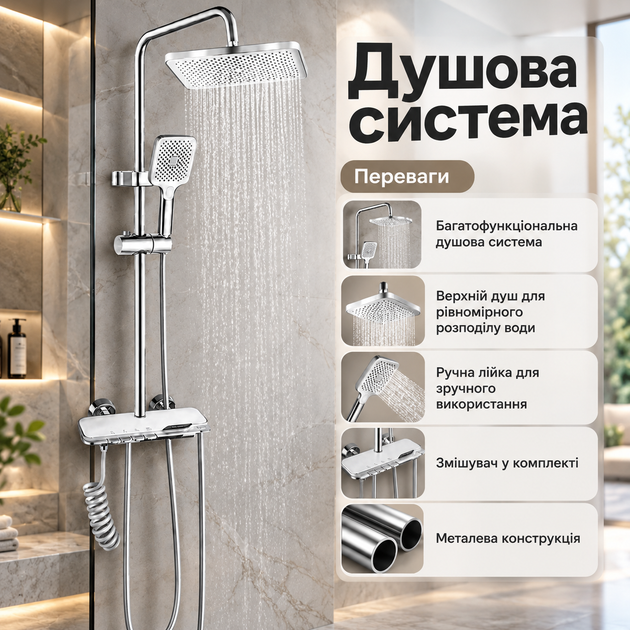 Душевая система Faucet CRH-8916 со смесителем верхним ручным душем хромированная металлическая - изображение 2