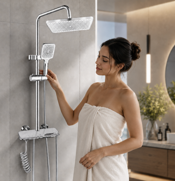 Душевая система Faucet CRH-8916 со смесителем верхним ручным душем хромированная металлическая - изображение 6