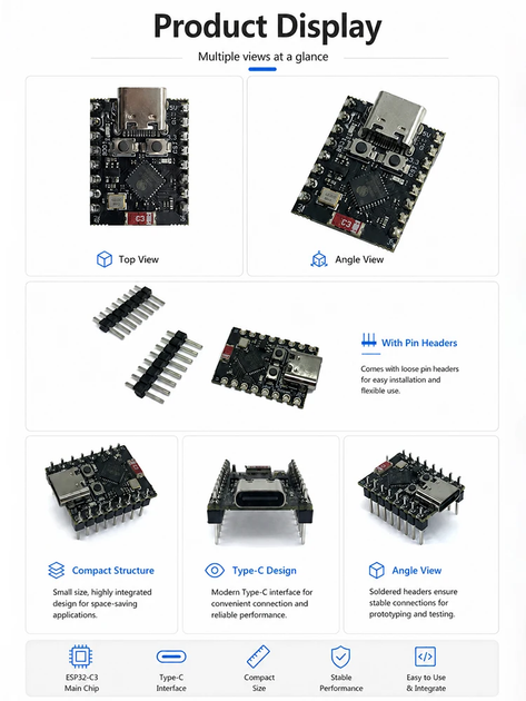 Плата разработки ESP32-C3 Super Mini Wi-Fi 2.4GHz + Bluetooth 5.0 LE, Type-C, RISC-V - изображение 4