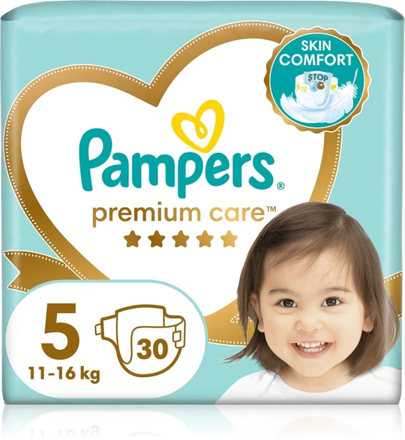 Підгузки памперси Pampers Premium Care Розмір 5 (11-16 кг) 30 штук - Фото 1 Підгузки памперси Pampers Premium Care Розмір 5 (11-16 кг) 30 штук - изображение 1