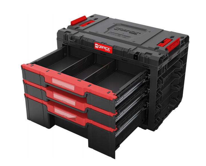 Ящик для зберігання інструментів 542х335х369 мм Qbrick PRIME Drawer 3 Toolbox модульний, пластиковий, чорний з червоним - Фото 3 Ящик для зберігання інструментів 542х335х369 мм Qbrick PRIME Drawer 3 Toolbox модульний, пластиковий, чорний з червоним - зображення 3