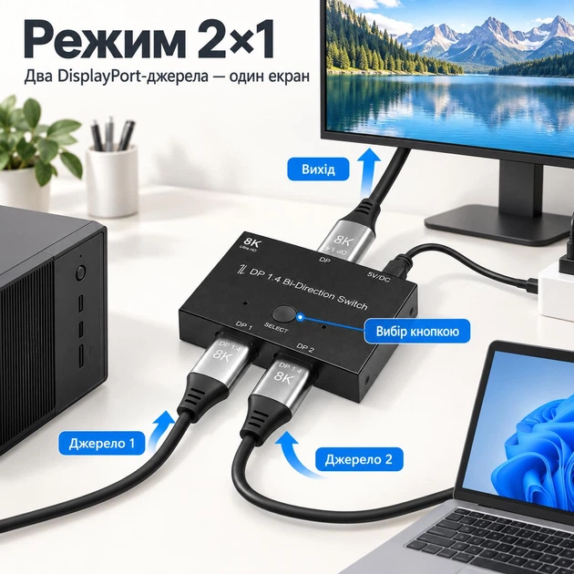 DP разветвитель свитч 2-направленный Schöff 1x2 4K сплиттер (ST-DP02) - Фото 6 DP разветвитель свитч 2-направленный Schöff 1x2 4K сплиттер (ST-DP02) - изображение 6