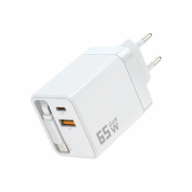 Сетевое зарядное устройство LEXEGO 65W быстрая зарядка GaN PD QC3.0 с выдвижным USB Type-C кабелем 65см для телефона универсальный блок питания для Samsung Xiaomi iPhone самсунга для ноутбука планшета белый (RC65-W) - Фото 7 Сетевое зарядное устройство LEXEGO 65W быстрая зарядка GaN PD QC3.0 с выдвижным USB Type-C кабелем 65см для телефона универсальный блок питания для Samsung Xiaomi iPhone самсунга для ноутбука планшета белый (RC65-W) - изображение 7