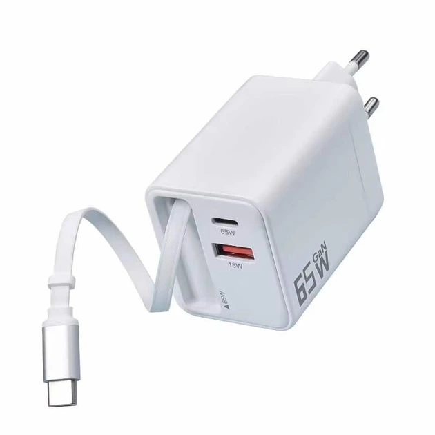 Сетевое зарядное устройство LEXEGO 65W быстрая зарядка GaN PD QC3.0 с выдвижным USB Type-C кабелем 65см для телефона универсальный блок питания для Samsung Xiaomi iPhone самсунга для ноутбука планшета белый (RC65-W) - Фото 8 Сетевое зарядное устройство LEXEGO 65W быстрая зарядка GaN PD QC3.0 с выдвижным USB Type-C кабелем 65см для телефона универсальный блок питания для Samsung Xiaomi iPhone самсунга для ноутбука планшета белый (RC65-W) - изображение 8