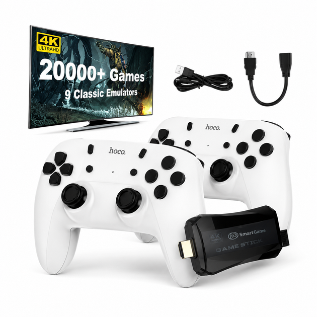 Ігрова приставка + 2 джойстики HOCO GA31 Collection game box+two wireless gamepads set, 2.4G, HDTV, white - Фото 1 Ігрова приставка + 2 джойстики HOCO GA31 Collection game box+two wireless gamepads set, 2.4G, HDTV, white - зображення 1