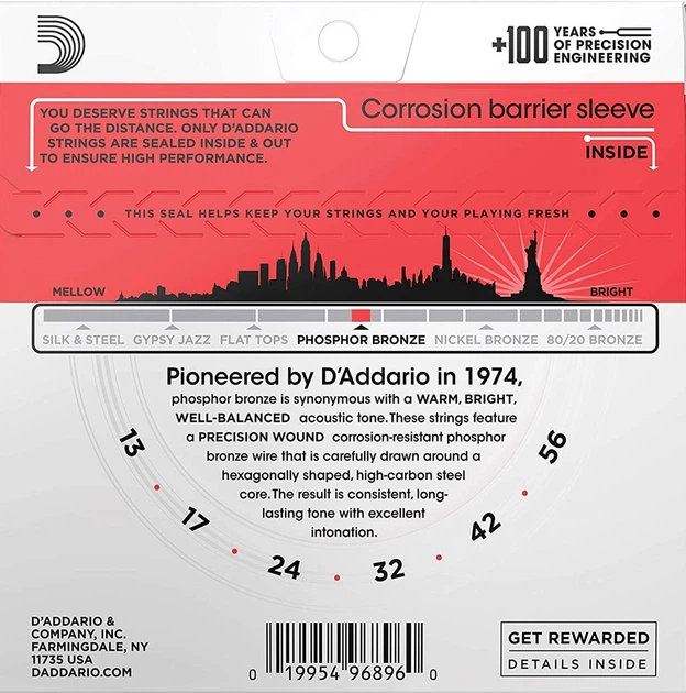 Струны для акустической гитары D'Addario EJ24 Phosphor Bronze Medium 13/56 - изображение 2