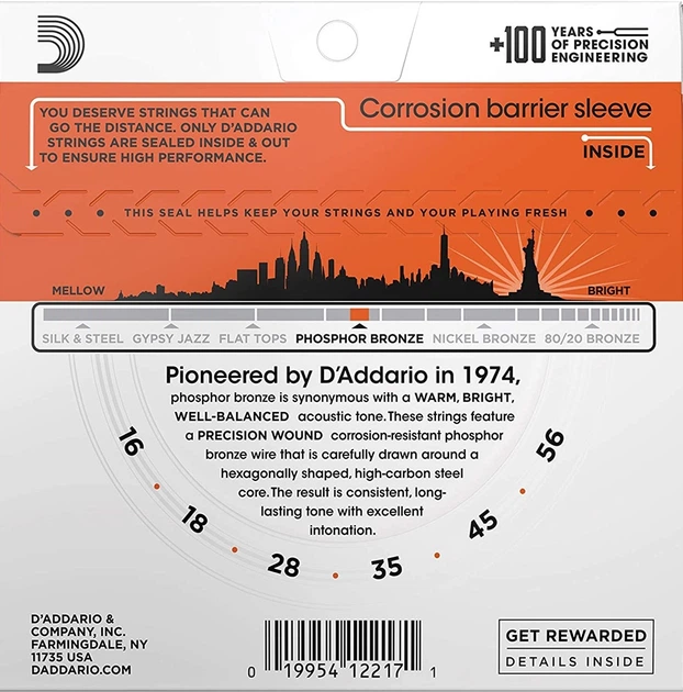 Струны для акустической гитары D'Addario EJ42 Phosphor Bronze Medium Resophonic 16/56 - изображение 2