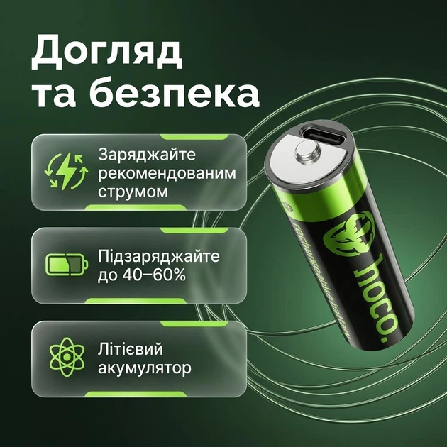 Аккумуляторные батарейки HOCO JA3 AA 860mAh литиевые 1.5V с USB-C для мыши и игрушек, 2 шт - изображение 5