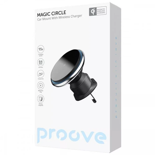 Автодержатель LED подсветка с Регулировкой смартфона на 360 градусов установка вентиляционная решетка с Беспроводной Зарядкой Proove Magic Circle 15W - Фото 8 Автодержатель LED подсветка с Регулировкой смартфона на 360 градусов установка вентиляционная решетка с Беспроводной Зарядкой Proove Magic Circle 15W - изображение 8