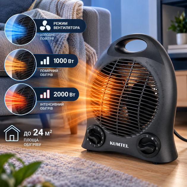 Тепловентилятор Kumtel LX-6441 Black Электрический обогреватель для дома - изображение 4