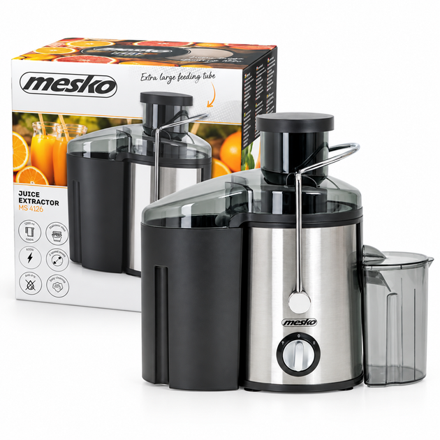 Электрическая соковыжималка Mesko MS 4126 Black 600 Вт Центробежная соковыжималка для твердых овощей и фруктов с двумя скоростями - изображение 7