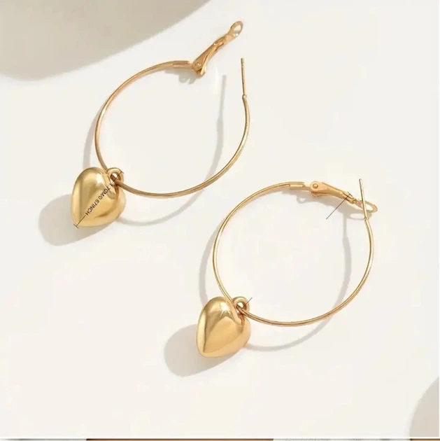 Сережки кільця з підвісками серцями, 2198 - зображення 3