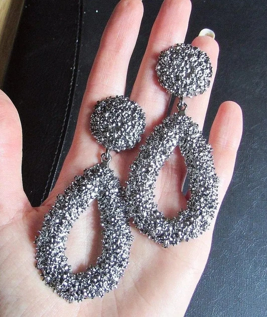 Серые серьги геометрия большие овалы, 3288 - изображение 2