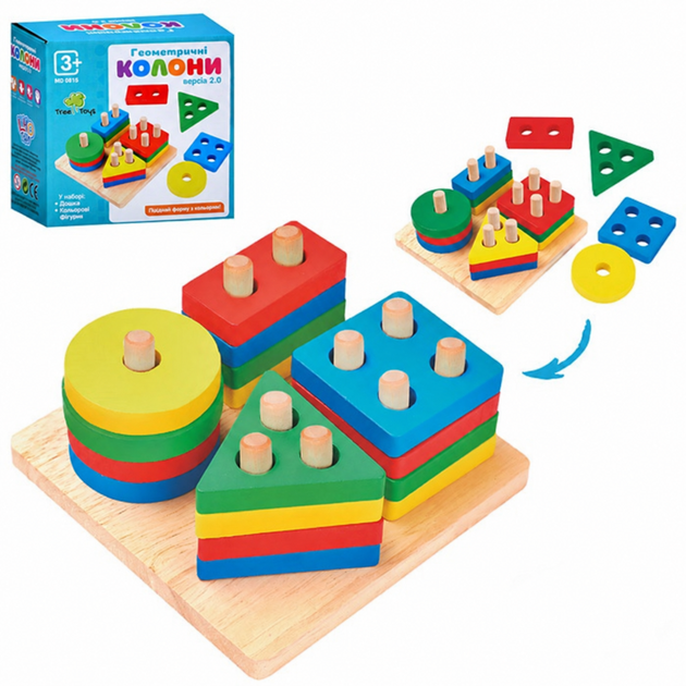 Дерев'яний сортер Tree Toys MD 0818 геосортер геометричні колони (2270) - Фото 2 Дерев'яний сортер Tree Toys MD 0818 геосортер геометричні колони (2270) - зображення 2