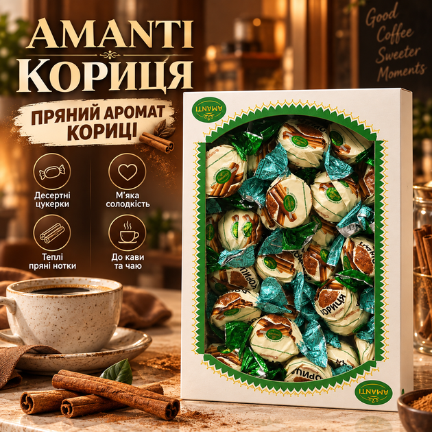Цукерки Amanti 1 кг з корицею вагові десертні цукерки з пряним ароматом кориці солодощі до чаю кави какао капучино для подарункових наборів кенді-бару святкового столу - Фото 1 Цукерки Amanti 1 кг з корицею вагові десертні цукерки з пряним ароматом кориці солодощі до чаю кави какао капучино для подарункових наборів кенді-бару святкового столу - зображення 1