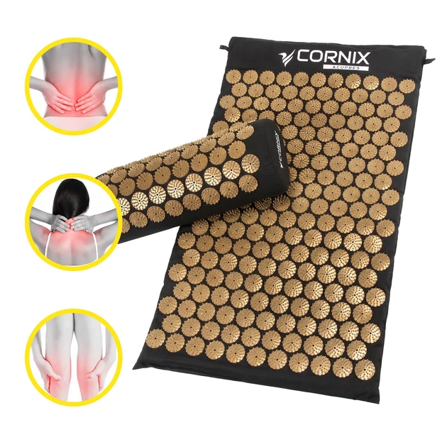 Килимок акупунктурний з валиком Cornix Classic Mat Аплікатор Кузнєцова XR-0494 Black/Gold - Фото 6 Килимок акупунктурний з валиком Cornix Classic Mat Аплікатор Кузнєцова XR-0494 Black/Gold - зображення 6