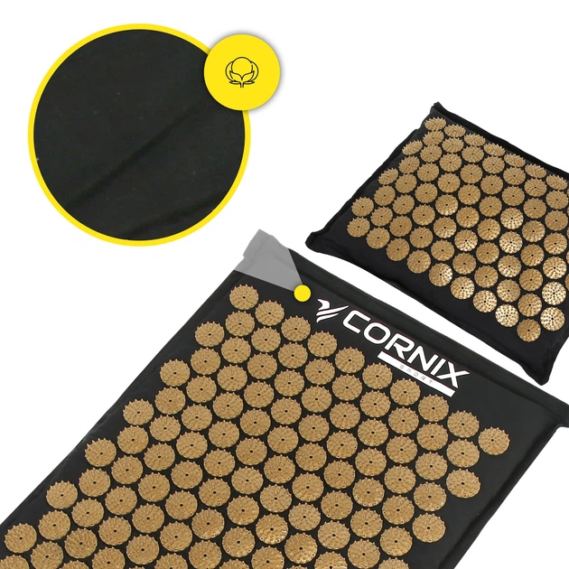 Килимок акупунктурний з подушкою Cornix Premium Mat Аплікатор Кузнєцова XR-0562 Black/Gold - зображення 4