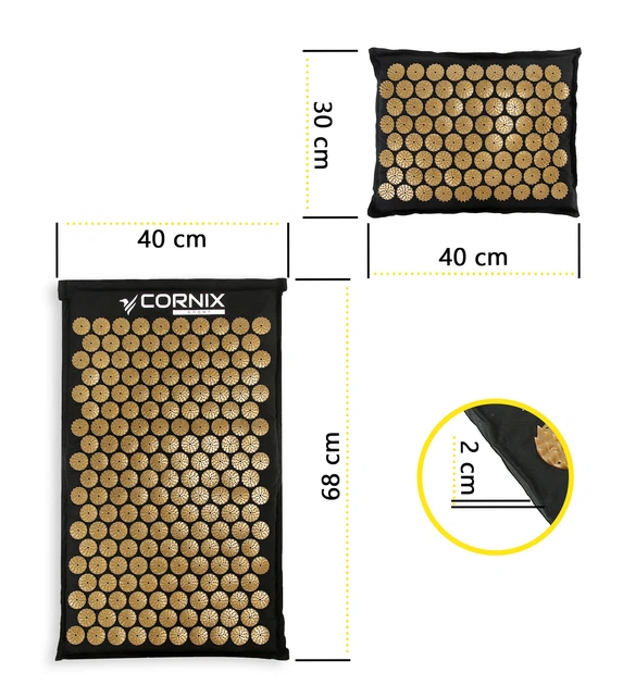 Килимок акупунктурний з подушкою Cornix Premium Mat Аплікатор Кузнєцова XR-0562 Black/Gold - зображення 5