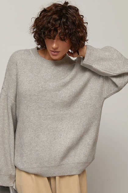 Удлиненный вязаный джемпер oversize цвет серый размер ONE SIZE FL_003576 - изображение 5