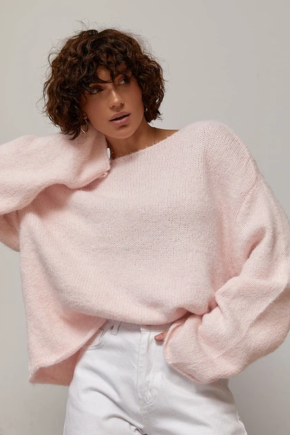 Мохеровый джемпер oversize с широкой горловиной цвет пудра размер ONE SIZE FL_003577 - Фото 1 Мохеровый джемпер oversize с широкой горловиной цвет пудра размер ONE SIZE FL_003577 - изображение 1