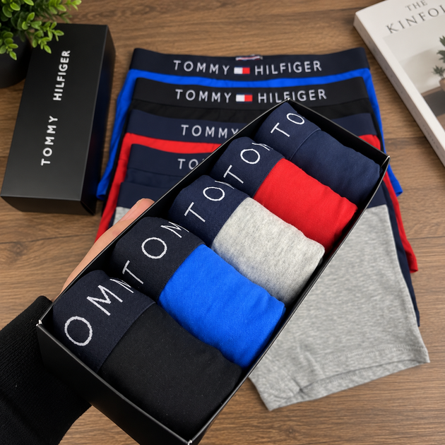 Набор мужского белья TOMMY HILFIGER 5 шт размер L, хлопковые трусы боксеры разных цветов в коробке - Фото 6 Набор мужского белья TOMMY HILFIGER 5 шт размер L, хлопковые трусы боксеры разных цветов в коробке - изображение 6