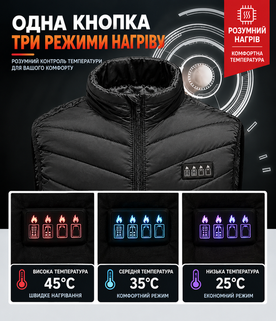 Жилет XL с подогревом и питанием от USB-пауэрбанка, 31 зона нагрева, электрический терможилет для активного отдыха, туризма и работы на открытом воздухе, равномерный обогрев - изображение 2