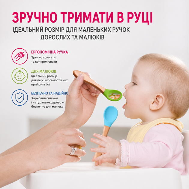 Силиконовая ложечка для кормления малыша с деревянной ручкой для первого прикорма Светло-серая - Фото 3 Силиконовая ложечка для кормления малыша с деревянной ручкой для первого прикорма Светло-серая - изображение 3