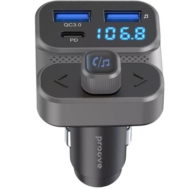 FM-модулятор Proove Luxor SE QC3.0 + PD 36W Bluetooth 5.3 Type-C USB Hands Free, сірий - зображення 2
