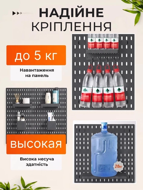 Декоративна настінна панель Пегборд перфорована для кухні, ванни, офісу, канцелярії без комплектуючих Чорна (CPB-008) - зображення 7