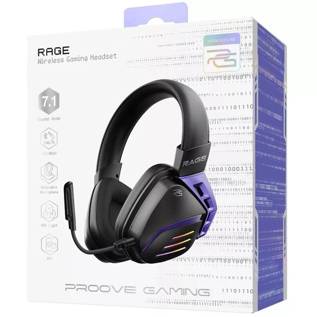 Бездротова ігрова гарнітура Proove Gaming Rage (APP) Black 1000mAh, 305грамів, Bluetooth/24Гц/USB - Фото 11 Бездротова ігрова гарнітура Proove Gaming Rage (APP) Black 1000mAh, 305грамів, Bluetooth/24Гц/USB - изображение 11
