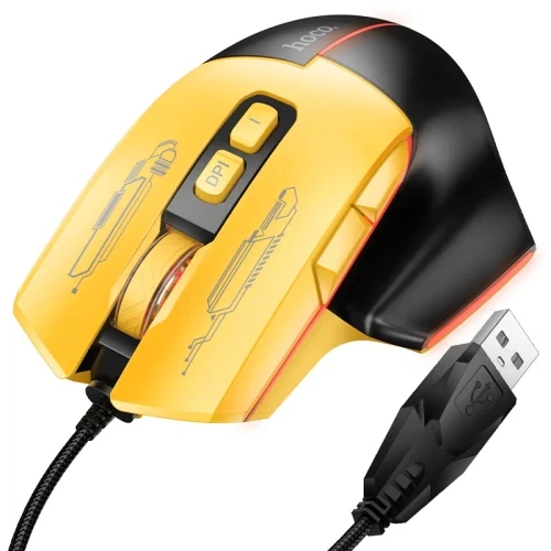 Миша Hoco GM31 "Overlord", Black/Yellow, USB, оптична, 1200-3600 dpi, LED підсвічування, 7 кнопок, 1.5 м - Фото 2 Миша Hoco GM31 "Overlord", Black/Yellow, USB, оптична, 1200-3600 dpi, LED підсвічування, 7 кнопок, 1.5 м - изображение 2