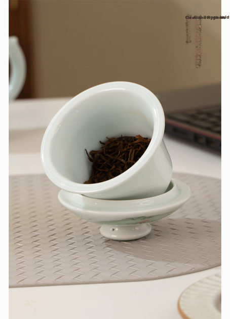 Керамическая чайная чашка Changnan Jingdezhen, с крышкой и ситечком, в подарочной коробке - изображение 7