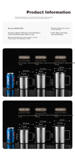 Кружка MAXCOOK MCB8708 нержавеющая сталь 316, двухслойная, 400 мл - изображение 7