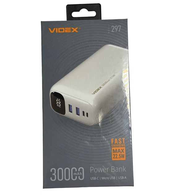Павербанк VIDEX VPB-297 22.5W 30000mAh, белый,VPB-297-W - Фото 2 Павербанк VIDEX VPB-297 22.5W 30000mAh, белый,VPB-297-W - изображение 2